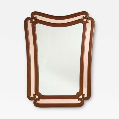 Italian Grand Scale Modernist Walnut and Rose Gold Mirror circa 1950