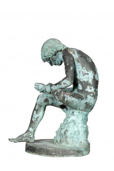 Italian Grand Tour Bronze Bust Of Spinario With Marble Pedestal