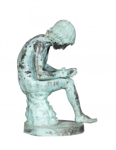 Italian Grand Tour Bronze Bust Of Spinario With Marble Pedestal