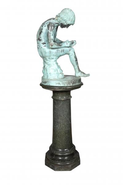 Italian Grand Tour Bronze Bust Of Spinario With Marble Pedestal