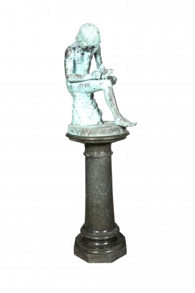 Italian Grand Tour Bronze Bust Of Spinario With Marble Pedestal