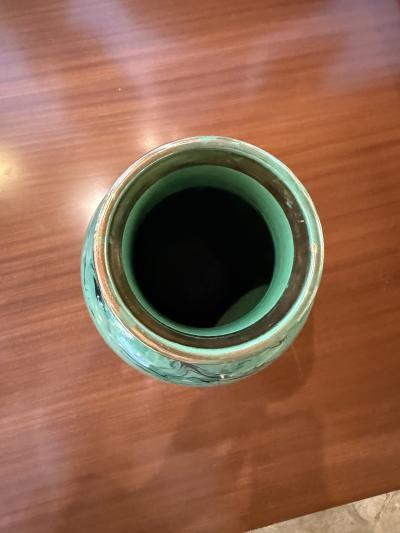 Italian Green Vase with Swirl Decoration 1970s