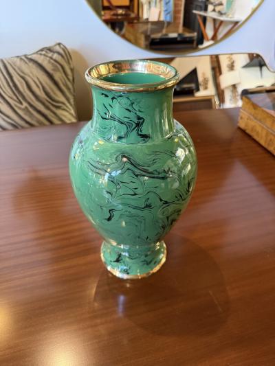 Italian Green Vase with Swirl Decoration 1970s