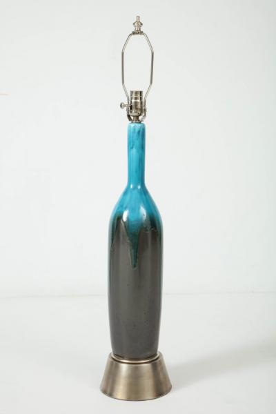 Italian Gunmetal Turquoise Ceramic Lamps