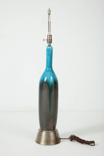 Italian Gunmetal Turquoise Ceramic Lamps