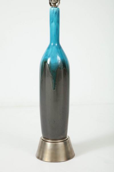 Italian Gunmetal Turquoise Ceramic Lamps