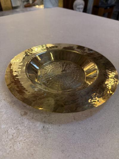 Italian Hammered Brass Centerpiece Bowl 1970s