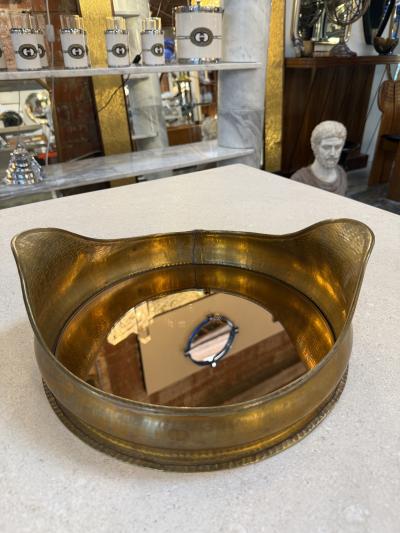 Italian Hammered Brass Organic Mirror Tray 1970s