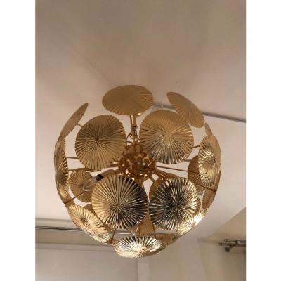 Italian Hammered Brass Sputnik Semi Sphere Chandelier