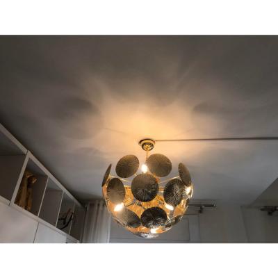 Italian Hammered Brass Sputnik Semi Sphere Chandelier