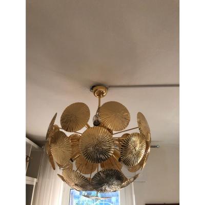 Italian Hammered Brass Sputnik Semi Sphere Chandelier