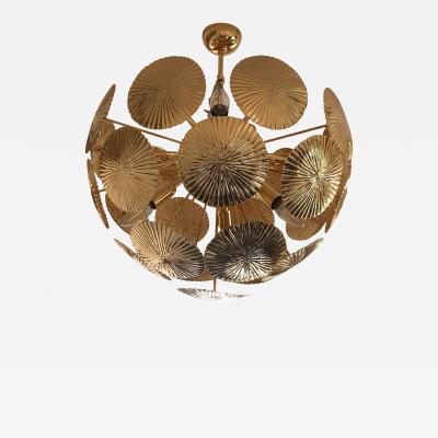 Italian Hammered Brass Sputnik Semi Sphere Chandelier