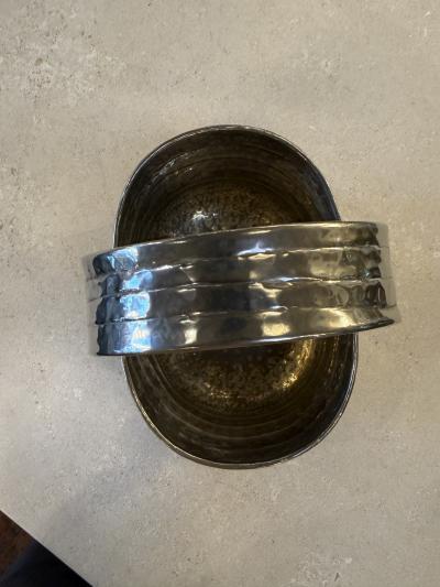 Italian Hammered Silver Plated Basket with Sculptural Handle 1970s