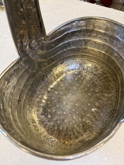 Italian Hammered Silver Plated Basket with Sculptural Handle 1970s