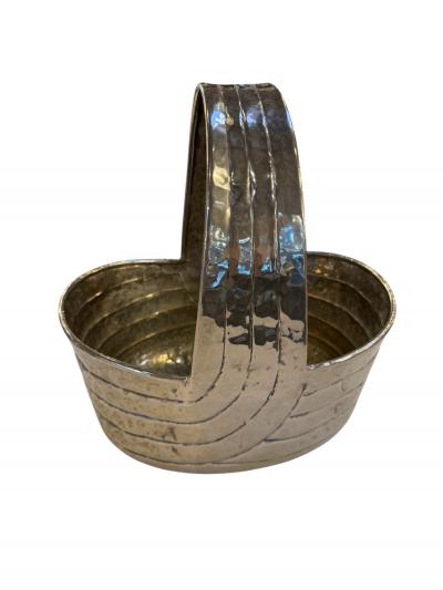 Italian Hammered Silver Plated Basket with Sculptural Handle 1970s