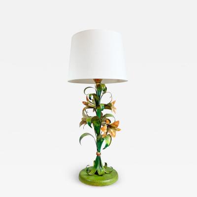 Italian Hand Painted Toleware Flower Table Lamp