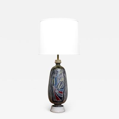 Italian Hand Thrown Ceramic Table Lamp with Mother and Child Motif 1950s