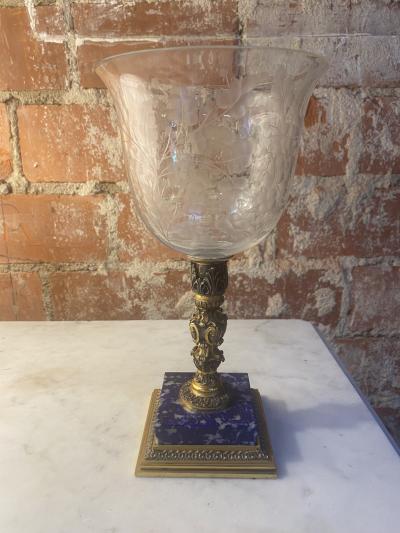 Italian Handcrafted Chalice in Blown Murano Glass and Lapis Lazuli 1970s