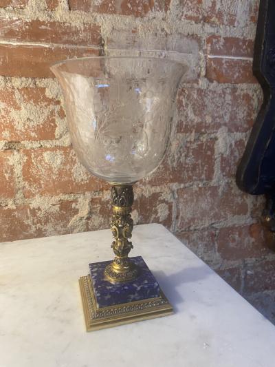 Italian Handcrafted Chalice in Blown Murano Glass and Lapis Lazuli 1970s