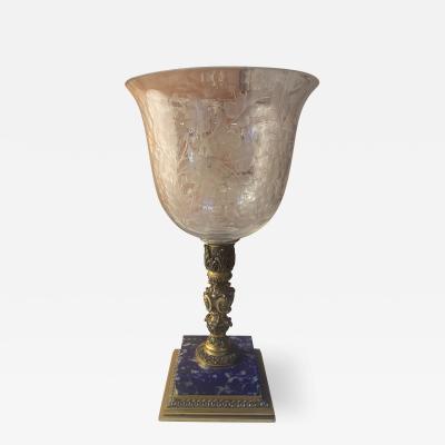 Italian Handcrafted Chalice in Blown Murano Glass and Lapis Lazuli 1970s