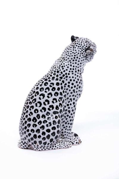 Italian Hollywood Regency Hand Painted Ceramic White Snow Leopard circa 1960