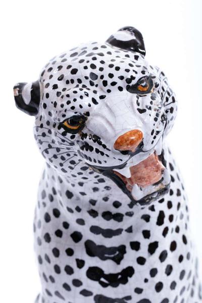 Italian Hollywood Regency Hand Painted Ceramic White Snow Leopard circa 1960