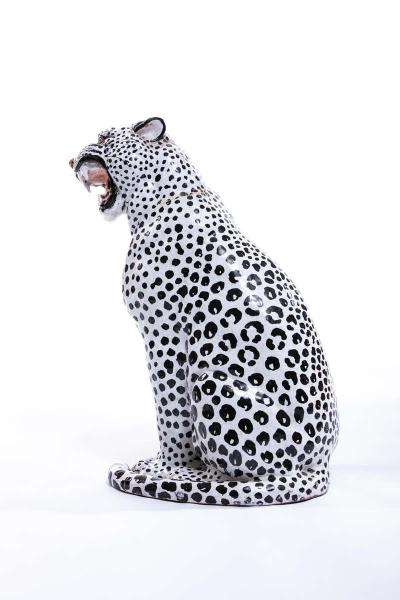 Italian Hollywood Regency Hand Painted Ceramic White Snow Leopard circa 1960