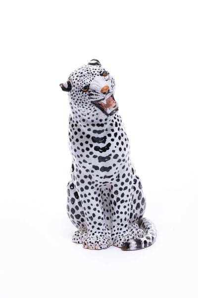 Italian Hollywood Regency Hand Painted Ceramic White Snow Leopard circa 1960