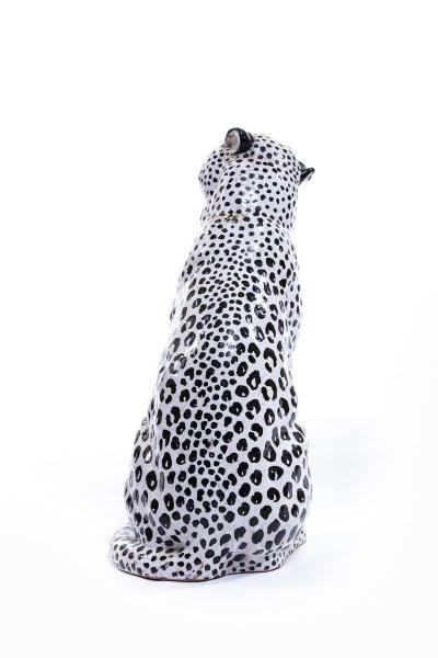 Italian Hollywood Regency Hand Painted Ceramic White Snow Leopard circa 1960