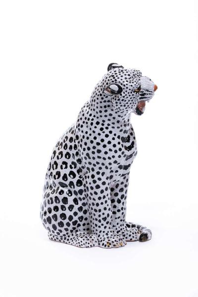 Italian Hollywood Regency Hand Painted Ceramic White Snow Leopard circa 1960