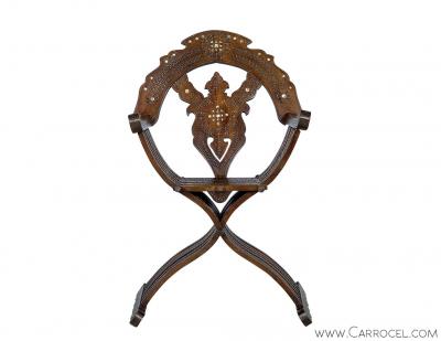 Italian Inlaid Folding Savonarola Chair