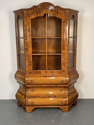 Italian Inlaid Venetian Burlwood Baroque Cabinet Bookcase Vitrine or Cupboard