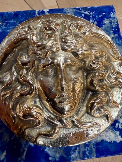Italian Lapis Lazuli and Gilt Bronze Medusa Plaque Gioielleria Tarascio Rome