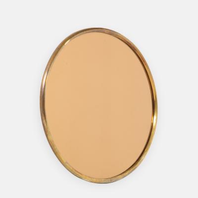 Italian Large Oval Wall Mirror with Brass Frame and Rose Gold Glass