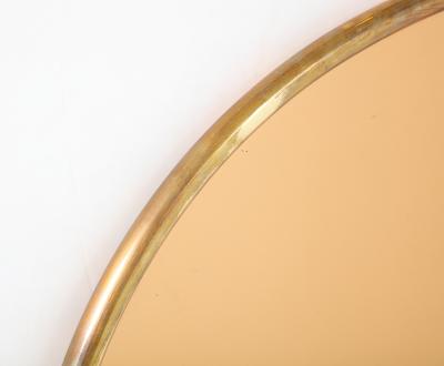 Italian Large Oval Wall Mirror with Brass Frame and Rose Gold Glass