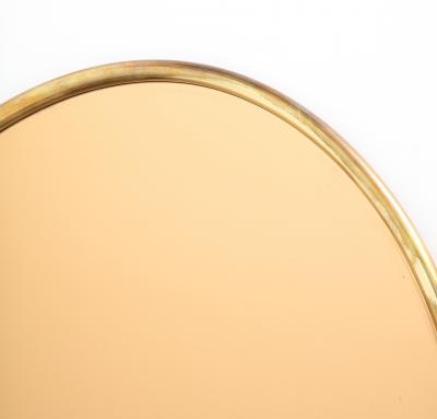 Italian Large Oval Wall Mirror with Brass Frame and Rose Gold Glass