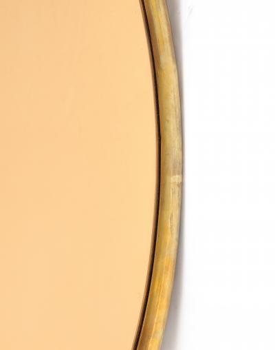 Italian Large Oval Wall Mirror with Brass Frame and Rose Gold Glass