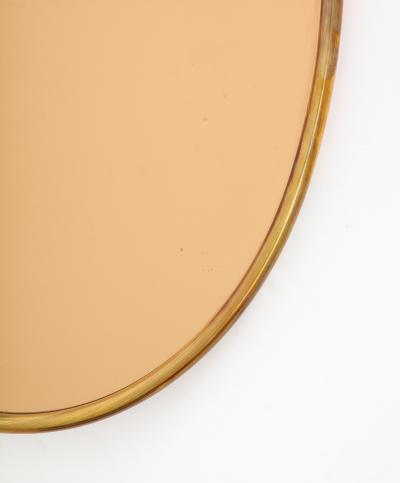 Italian Large Oval Wall Mirror with Brass Frame and Rose Gold Glass