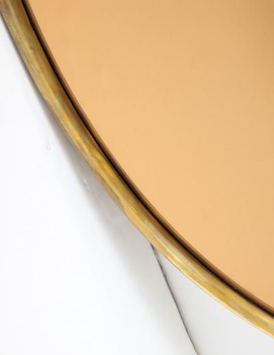 Italian Large Oval Wall Mirror with Brass Frame and Rose Gold Glass