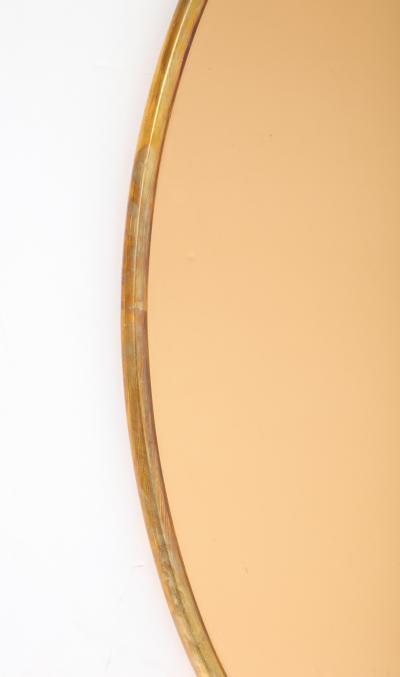Italian Large Oval Wall Mirror with Brass Frame and Rose Gold Glass