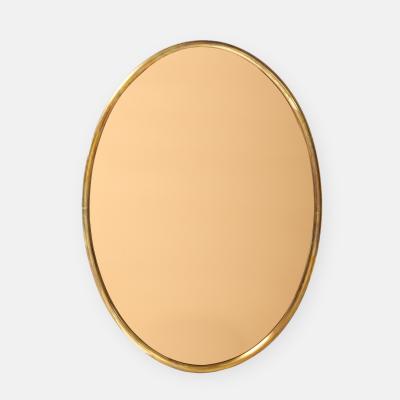 Italian Large Oval Wall Mirror with Brass Frame and Rose Gold Glass