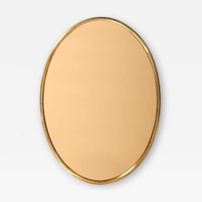 Italian Large Oval Wall Mirror with Brass Frame and Rose Gold Glass