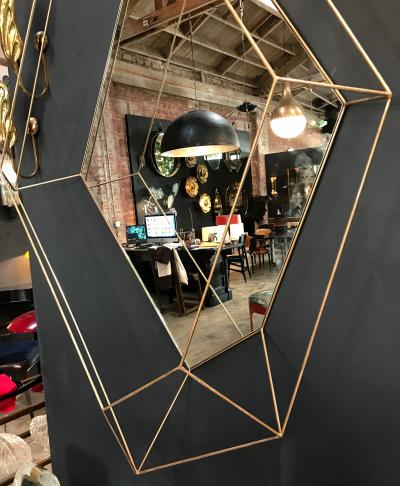 Italian Large Rhomboidal Sculptural Wall Mirror in Brass