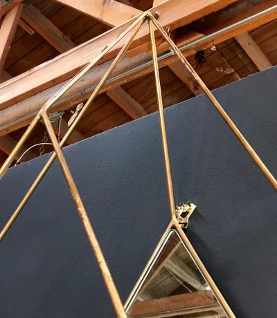 Italian Large Rhomboidal Sculptural Wall Mirror in Brass