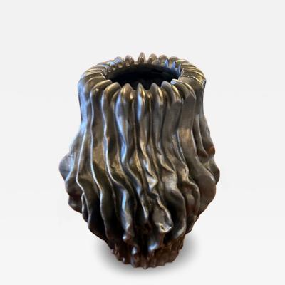 Italian Large Studio Ceramic Vessel with Silver Glaze