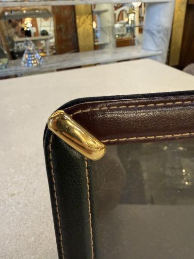 Italian Leather Picture Frame with Gilt Metal Corner Accents 1970s