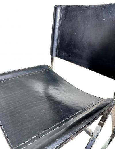 Italian Leather and Stainless Steel Dining Chairs Italy 1970