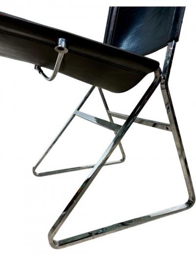 Italian Leather and Stainless Steel Dining Chairs Italy 1970