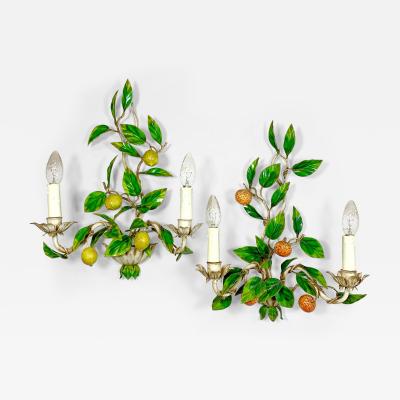 Italian Lemon and Oranges Tole Wall Lights 1950s