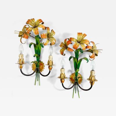 Italian Lily Tole Wall Lights 1970s